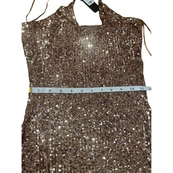 NWT Fashion Nova Out Til Dawn Sequin Mini Dress Mocha - Picture 4 of 10